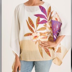 Chicos Poncho Dramatic Foliage Floral Leaf Print Tunic Top Small Medium